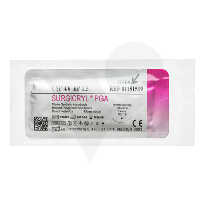Surgicryl + Aiguille Coupante 3/8c 19 mm USP 4/0 EP 1,5 75 cm  11151519
