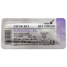 Surgicryl 910 + Snijdende Naald 3/8c 24 mm USP 3/0 EP 2 75 cm  15201524